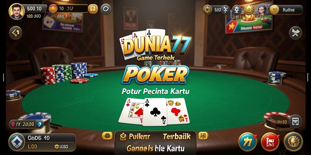 Tampilan gameplay seru dalam DUNIA77 yang menarik untuk pemain Poker.