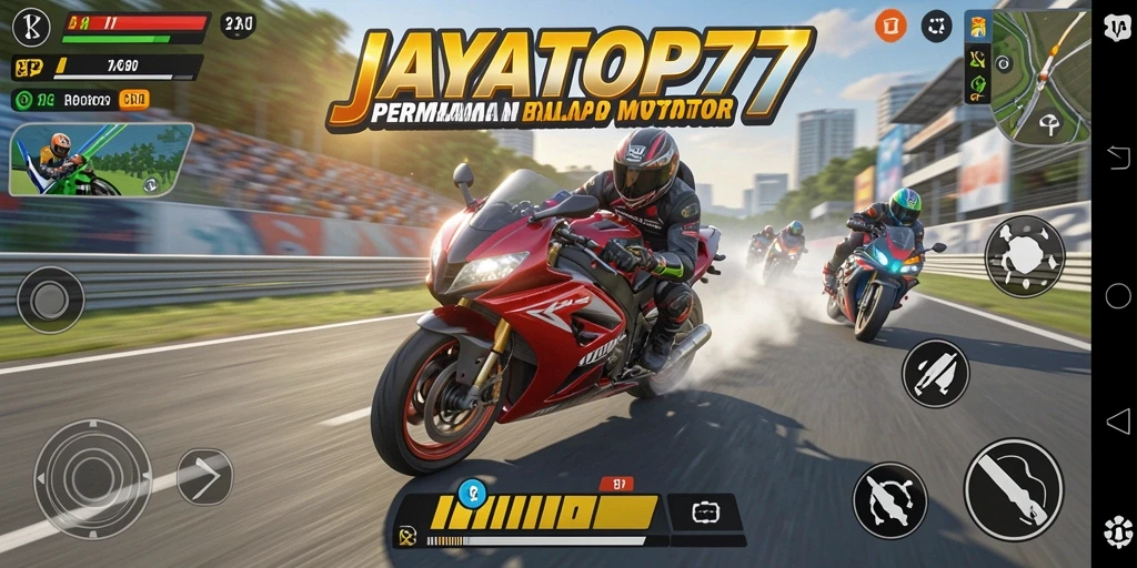 Tampilan gameplay seru dari JAYATOP77 dengan aksi balapan motor yang mendebarkan.