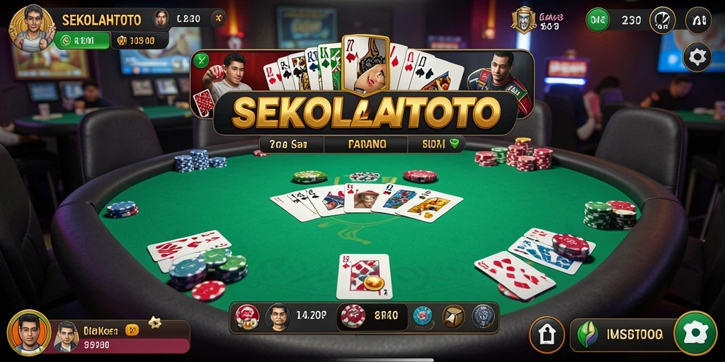 Tampilan gameplay SEKOLAHTOTO yang menampilkan strategi Poker yang mendebarkan.