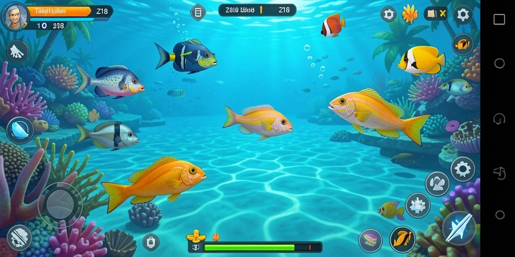 Tampilan gameplay seru dalam Z18 saat menembak ikan.