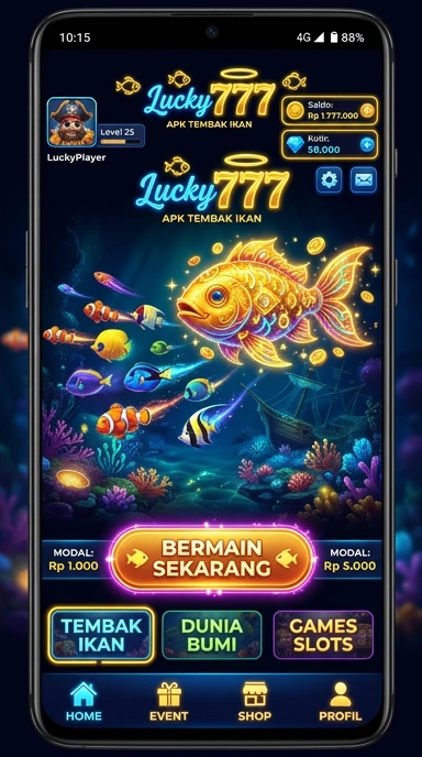 Tampilan antarmuka utama aplikasi lucky777.